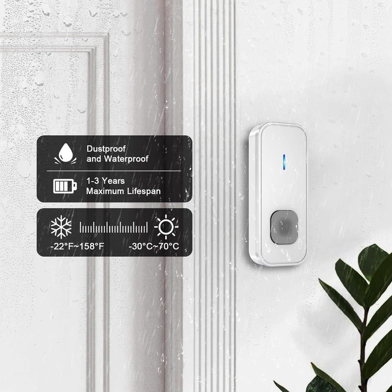 SURFOU Wireless Doorbell, Waterproof, Easy installation -1300ft Range 55 Chimes, 5 Adjustable Volume Levels - LED Flash (1 Button+3 Receivers-White) - Image 4